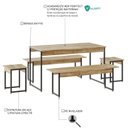 Ver imagem 5 de Conjunto Mesa Jantar 6 Lugares Industrial 2 Bancos 2 Banquetas Aço Active Carvalho Yescasa Marrom
