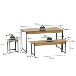 Conjunto Mesa de Jantar com 2 Bancos 2 Banquetas Estilo Industrial Active Yescasa - 3