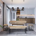 Ver imagem 4 de Conjunto Mesa de Jantar com 2 Bancos 2 Banquetas Estilo Industrial Active Yescasa