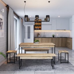 Conjunto Mesa de Jantar com 2 Bancos 2 Banquetas Estilo Industrial Active Yescasa - 4