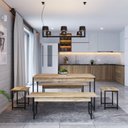 Ver imagem 4 de Conjunto Mesa Jantar 6 Lugares Industrial 2 Bancos 2 Banquetas Aço Active Carvalho Yescasa Marrom