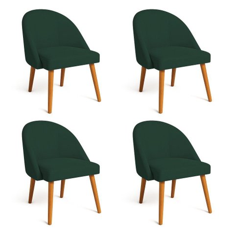 Kit 04 Cadeiras Poltrona de Jantar Luna Suede Verde Pés Palito Castanho