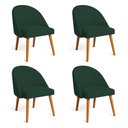 Ver imagem 1 de Kit 04 Cadeiras Poltrona de Jantar Luna Suede Verde Pés Palito Castanho