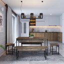 Ver imagem 4 de Conjunto Mesa de Jantar com 2 Bancos 2 Banquetas Estilo Industrial Active Yescasa Marrom/Carvalho Dark