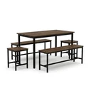 Ver imagem 4 de Conjunto Mesa de Jantar com 2 Bancos e 2 Banquetas Estilo Industrial Aço e Active Nogal Yescasa Marrom