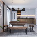 Ver mais imagens de Conjunto Mesa de Jantar com 2 Bancos e 2 Banquetas Estilo Industrial Aço e Active Nogal Yescasa Marrom