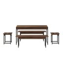 Ver imagem 6 de Conjunto Mesa de Jantar com 2 Bancos e 2 Banquetas Estilo Industrial Aço e Active Nogal Yescasa Marrom