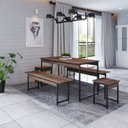 Ver imagem 5 de Conjunto Mesa de Jantar com 2 Bancos e 2 Banquetas Estilo Industrial Aço e Active Nogal Yescasa Marrom
