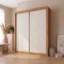 Ver imagem 5 de Guarda-Roupa Solteiro 2 Portas de Correr 4 Gavetas 100% MDF Zurique Amêndoa Off-White