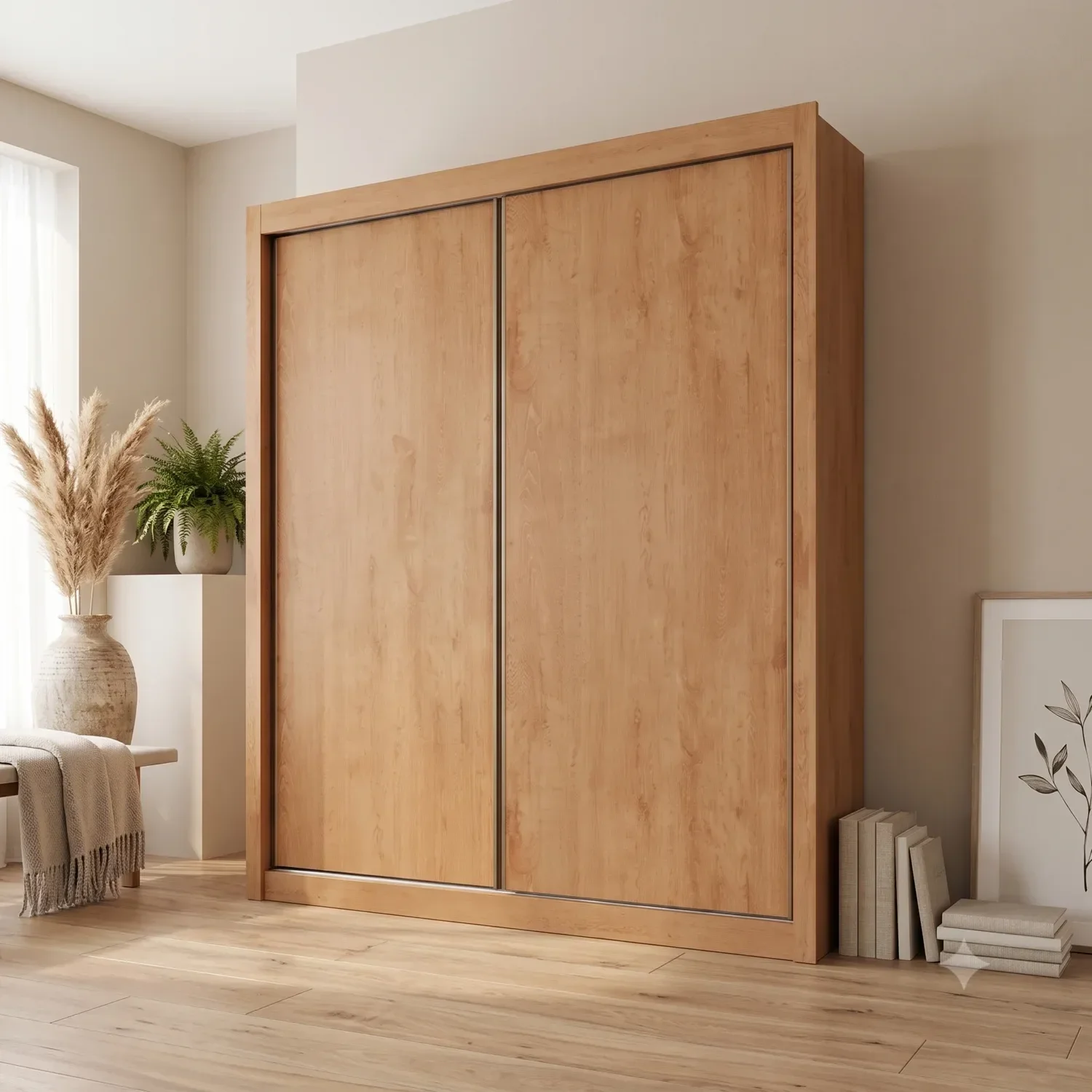Guarda-Roupa Solteiro 2 Portas de Correr 4 Gavetas 100% MDF Zurique Amêndoa Off-White