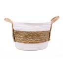Ver imagem 1 de Cesta De Fibra Natural Seagrass Listrado Branco 23x30x30 Cm