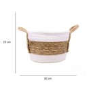 Ver imagem 2 de Cesta De Fibra Natural Seagrass Listrado Branco 23x30x30 Cm