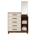 Ver imagem 3 de Cômoda Sapateira Lisboa 5 Gavetas com Espelho Castanho Wood/Off White - Moval