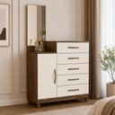 Ver imagem 1 de Cômoda Sapateira Lisboa 5 Gavetas com Espelho Castanho Wood/Off White - Moval
