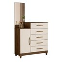 Ver imagem 2 de Cômoda Sapateira Lisboa 5 Gavetas com Espelho Castanho Wood/Off White - Moval