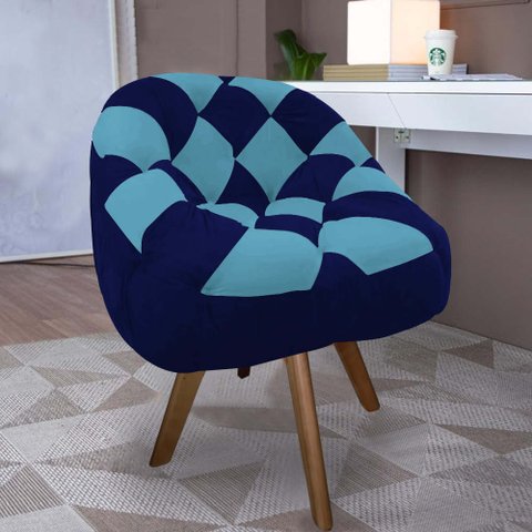 Poltrona Paloma Escritório Sala Giratória Madeira Suede Azul Marinho e Suede Azul Turquesa - Dominic