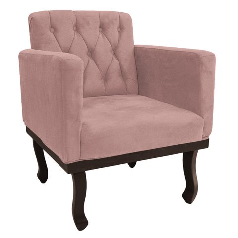 Poltrona Decorativa Classic Pés Luiz Xv Linho - Adj Decor Rosê
