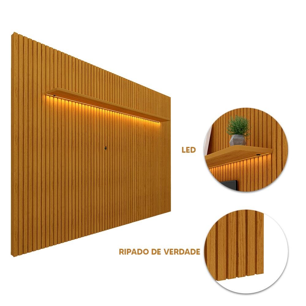 Painel Home Ripado Grande Tv até 85 Polegadas com Led Naturale Notório Jm Móveis - 3