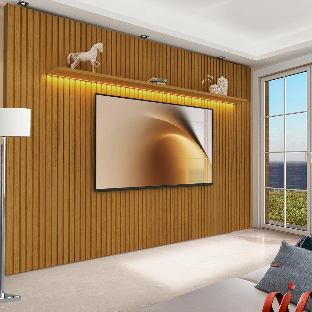 Painel Home Ripado Grande Tv até 85 Polegadas com Led Naturale Notório Jm Móveis