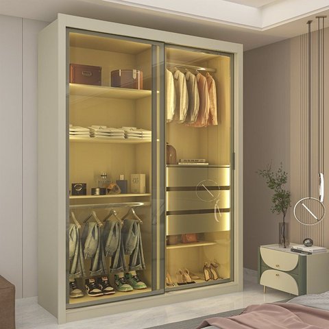 Guarda-Roupa Solteiro 2 Portas Reflectante com LED 100% MDF Royale