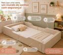 Ver imagem 5 de Cama Infantil Estofada Bege Completa com Colchão 188x88cm Proteção Lateral