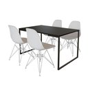Ver imagem 6 de Mesa Industrial Base Ferro Branco 137x90 Tampo Preto 4 Cadeiras Eiffel Ferro Branco Assento Branco