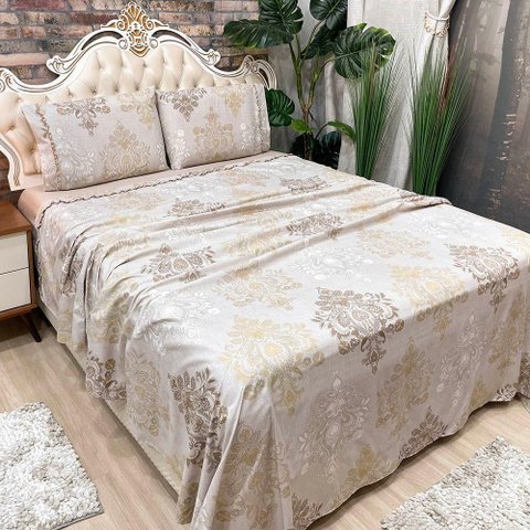 Jogo de Cama Lençol Casal Colonial Percal 300 Fios 4 Peças - Cáqui
