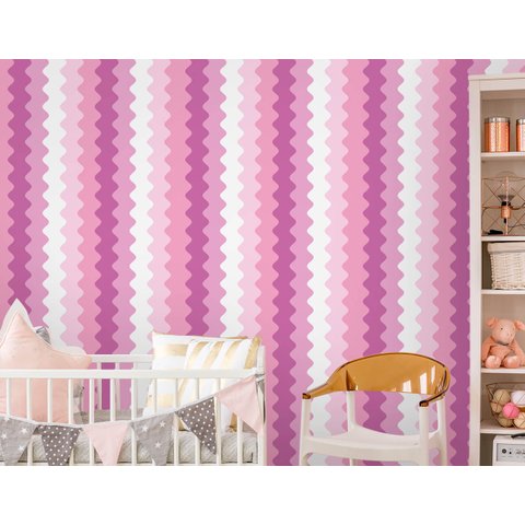 Papel de Parede Infantil - Ondas Verticais Rosa Arte Destaque 3 Metros