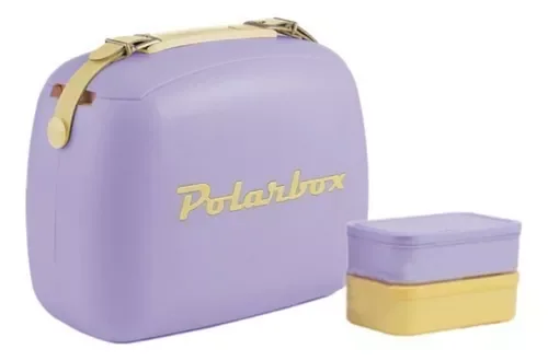 Caixa Termica Portatil com Alça Camping Cooler Polarbox 6l Lilas com Amarelo
