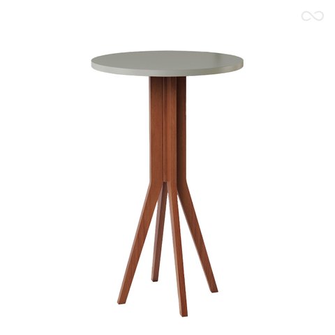 Mesa Bistrô Alta Redonda Madri em Madeira Maciça Castanho Tampo Off White Ccs
