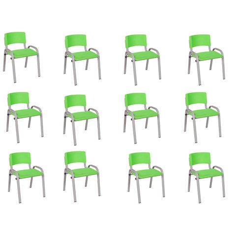 Kit 12 Cadeiras Infantil Iso, Escola, Base Cinza- Verde Claro