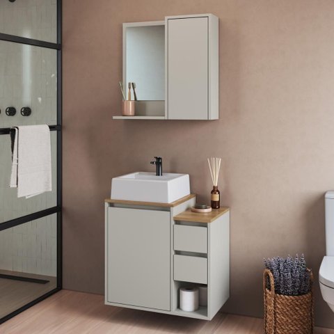 Armários Modulares de Banheiro Crart-CON004 2 Portas 2 Gavetas MDP 60cm Bege Multimóveis