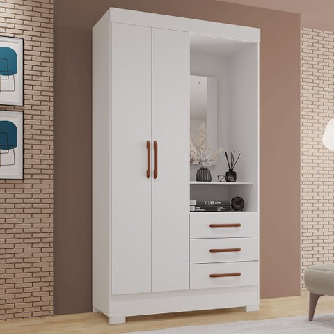 Guarda-Roupas Dinamarca 100% MDF 2 Portas 3 Gavetas 1 Espelho
