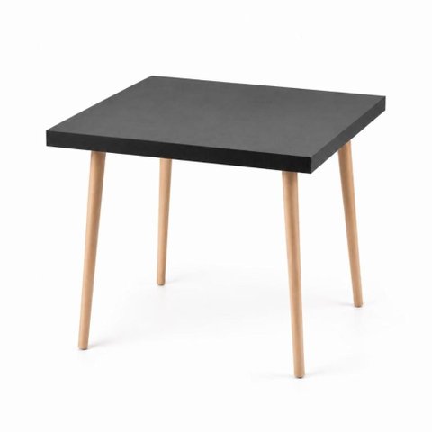 Mesa Safira Quadrada 70 cm com Tampo em MDF Preto e Pés de Madeira Natural