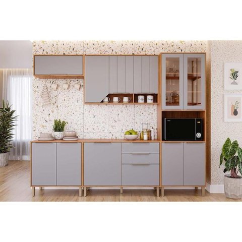 Cozinha Completa 5 Peças Celeste CZ576 4 Portas 2 Gavetas MDF Cinamomo e Platina MGM