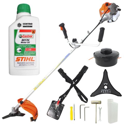 Roçadeira Vulcan VR430P 2T Lâmina 3 Pontas + Óleo 2 Tempos Castrol Stihl 500ml Lubrificante
