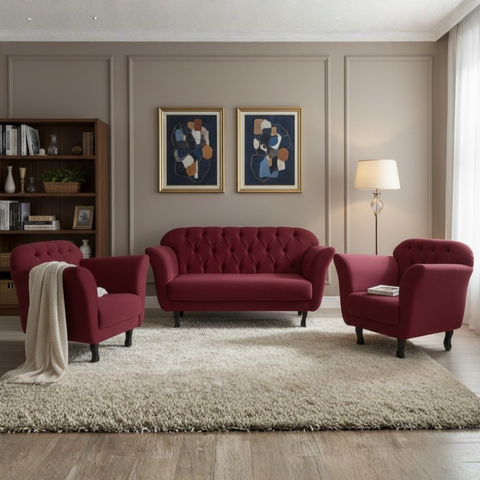 Kit Namoradeira + 2 Poltronas Decorativa Dália Suede Marsala Pés Madeira Mz Decor