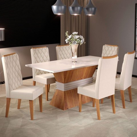 Mesa de Jantar 6 Lugares Las Vegas Mel/Blonde/Nude - Panorama Móveis