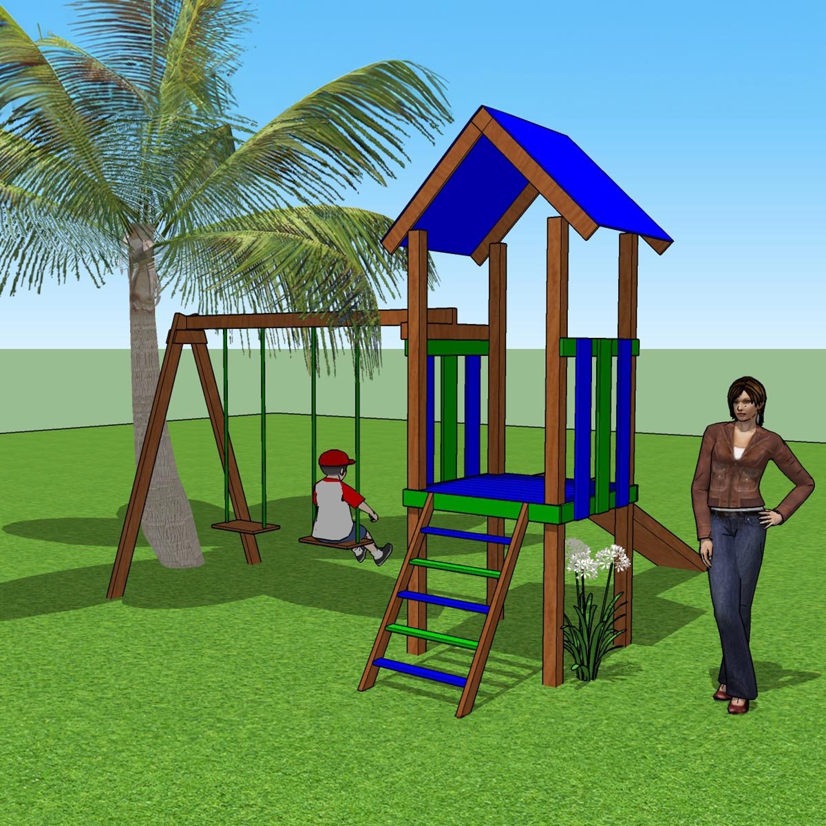 Parque Infantil em Madeira Plástica Maciça Marrom Playground 100% Reciclado 3,5m / Lc-50 Lanci - 4