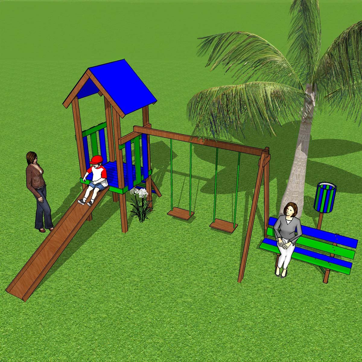 Parque Infantil em Madeira Plástica Maciça Marrom Playground 100% Reciclado 3,5m / Lc-50 Lanci - 2