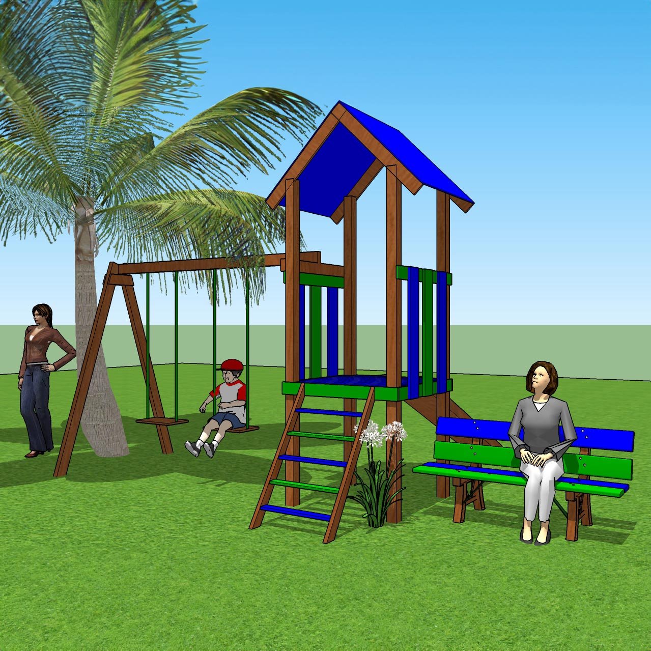 Parque Infantil em Madeira Plástica Maciça Marrom Playground 100% Reciclado 3,5m / Lc-50 Lanci - 5