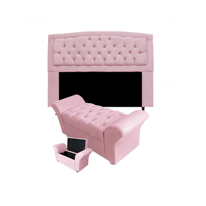 Conjunto Cabeceira Geovana e Recamier Veneza Baú Solteiro 90 Cm Corano Rosa Bebe - Incasa Decor