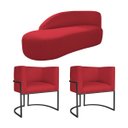 Ver imagem 1 de Kit Divã Luna 185cm Lado Esquerdo e 02 Poltronas Base de Ferro Preto Suede Adj Decor Vermelho