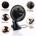 Ver imagem 6 de Ventilador Portátil de Mesa com Clip Yeet 25W 3 Pás 2 Velocidades Preto 220V