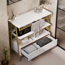 Ver imagem 3 de Armário Multiuso Gabinete Banheiro Industrial 1 Gaveta Thor Branco Cedro com Dourado - Rede Móveis