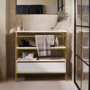 Ver imagem 2 de Armário Multiuso Gabinete Banheiro Industrial 1 Gaveta Thor Branco Cedro com Dourado - Rede Móveis