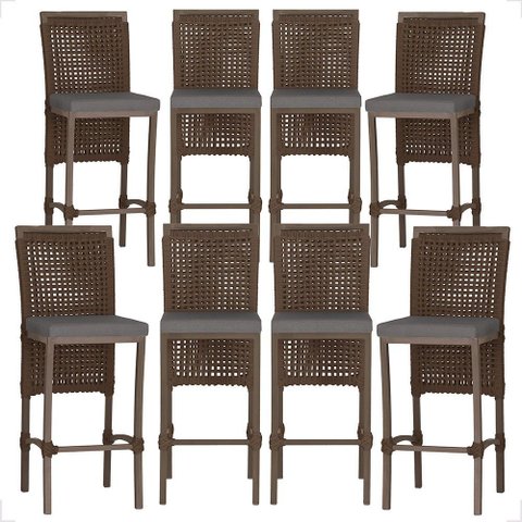 8 Banqueta em Alumínio Roma Marrom Corda Náutica Tecido 11