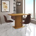 Ver imagem 1 de Mesa Jantar Londres Tampo Canela 120cm 4 Cadeiras Ferro Branco Estofado Caramelo