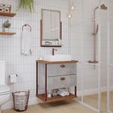 Ver imagem 2 de Armario Kit para Banheiro com Cuba e Espelheira 60cm em Mdf Uni Mgm Cinza Marrom