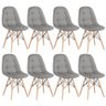 Kit 8 Cadeiras Estofadas Eames Eiffel Botonê - Base de Madeira Clara - Cinza - 1